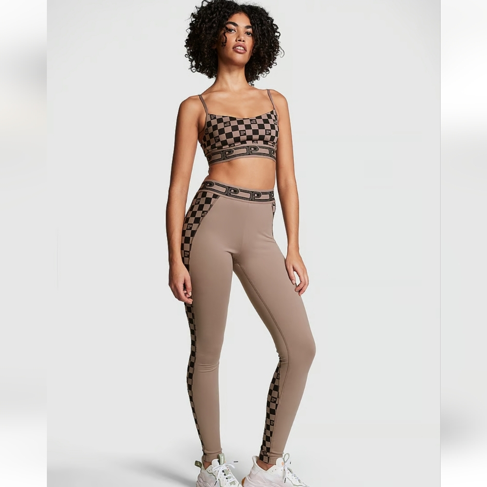 VS PINK CHECKERED ULTIMATE HIGH WAISTED LEGGINGS AND BRA SET XL